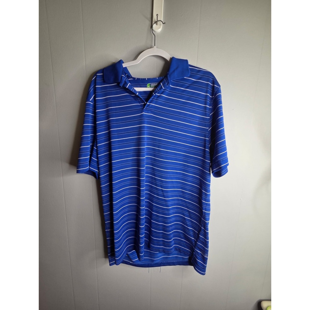 IZOD Golf XFG Mens‎ XL Blue White Striped Performance Polo Shirt Short Sleeve
